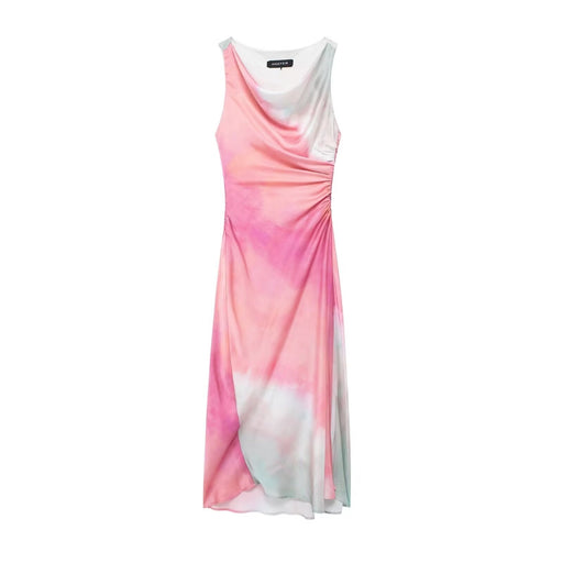 Summer Women Clothing Tie Dyed Printed Satin Maxi Dress-Fancey Boutique