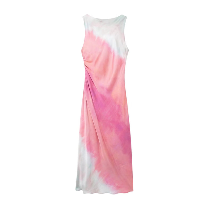 Summer Women Clothing Tie Dyed Printed Satin Maxi Dress-Fancey Boutique