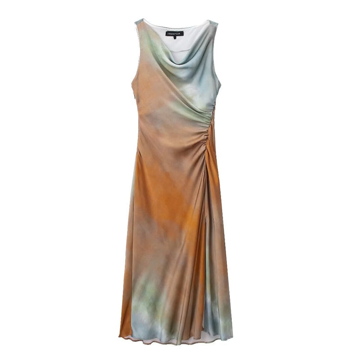 Summer Women Clothing Tie Dyed Printed Satin Maxi Dress-Fancey Boutique