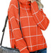 Color-Orange-Winter Plaid Sweater Pullover Turtleneck Pullover Plaid Knitwear for Women-Fancey Boutique