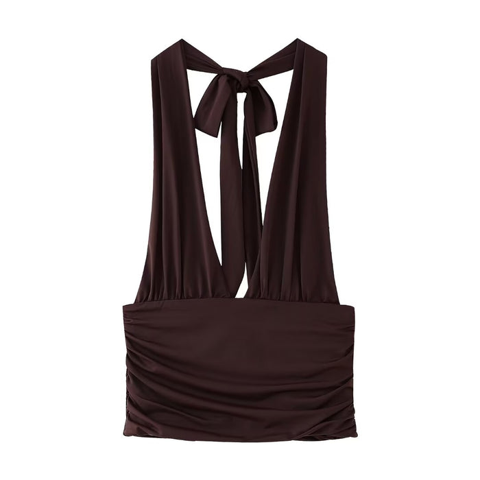 Women Sexy Halter Chest Camisole Top-Brown-Fancey Boutique