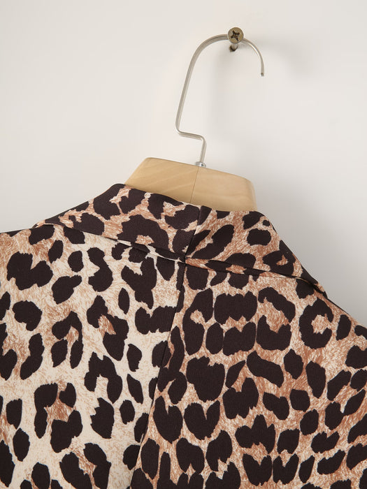 Leopard Cuff Pleated Blazer Long Sleeved Retro Top for Women-Fancey Boutique