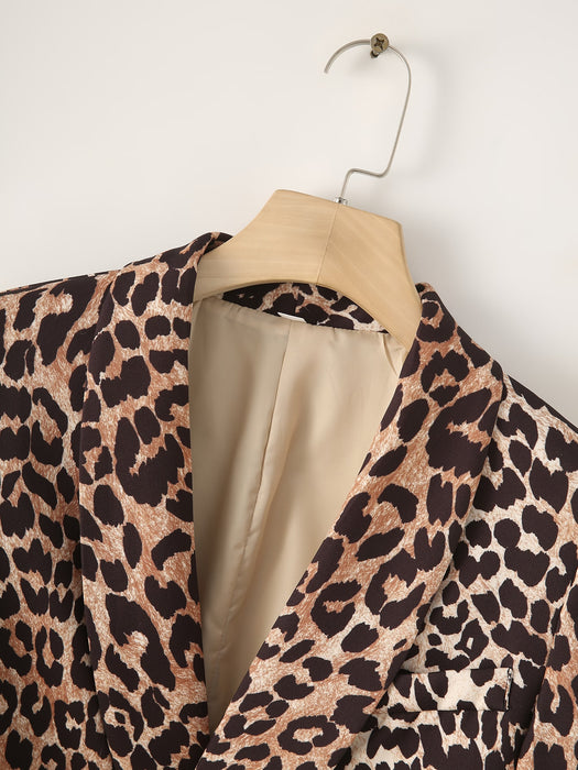 Leopard Cuff Pleated Blazer Long Sleeved Retro Top for Women-Fancey Boutique