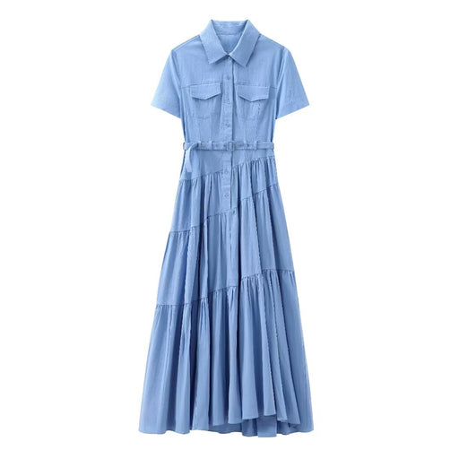 Women Clothing Women Clothing With Belt Shirt Dress-Blue-Fancey Boutique