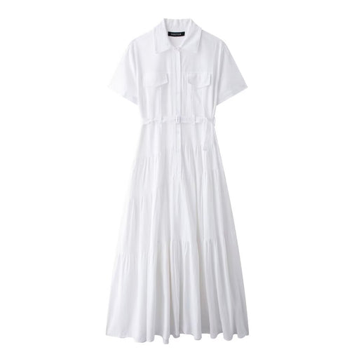 Women Clothing Women Clothing With Belt Shirt Dress-White-Fancey Boutique