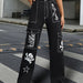 Retro Sexy Fried Street Overalls Loose Straight Leg Denim Printed Mopping High Waist Women Pants Fashionable-Black-Fancey Boutique