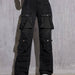 Denim High Elastic High Street Strap Street Trend Hip Hop Straight Cargo-Black-Fancey Boutique