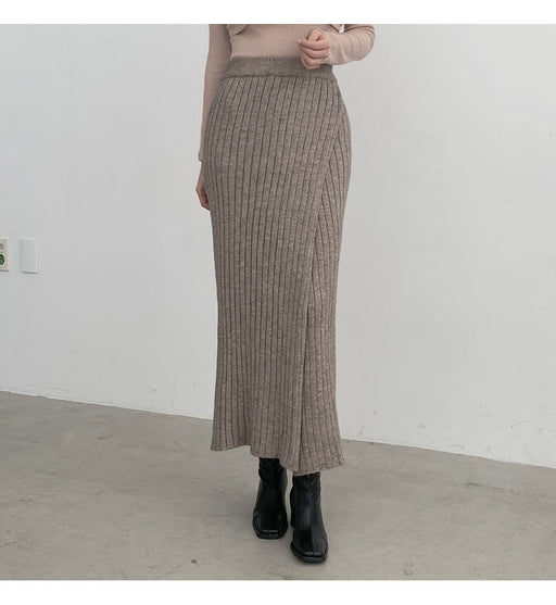 Autumn Winter Side Slit Sexy Design High Waist Slimming Pencil Skirt Knitted Half Wool Dress-Fancey Boutique