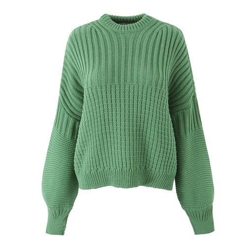 Autumn Winter Women Texture Warm Thickened Sweater Casual Patchwork round Neck Sweater Short Sets-Green-Fancey Boutique