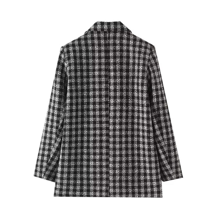 Autumn Woolen Plaid Blazer Women Small Blazer-Fancey Boutique