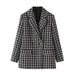 Autumn Woolen Plaid Blazer Women Small Blazer-Black gray plaid-Fancey Boutique