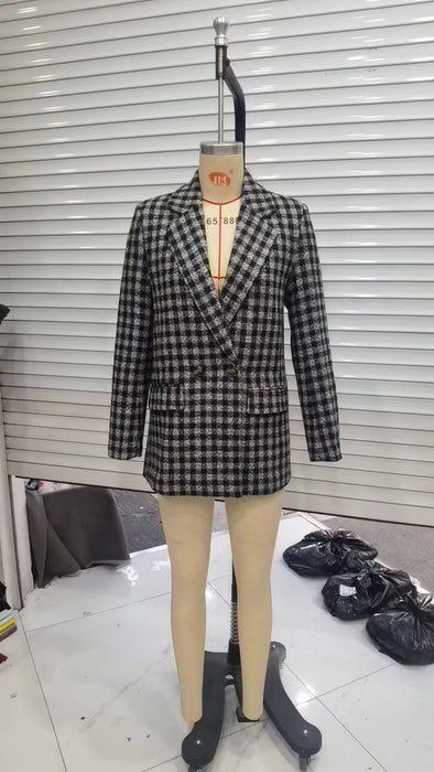 Autumn Woolen Plaid Blazer Women Small Blazer-Fancey Boutique