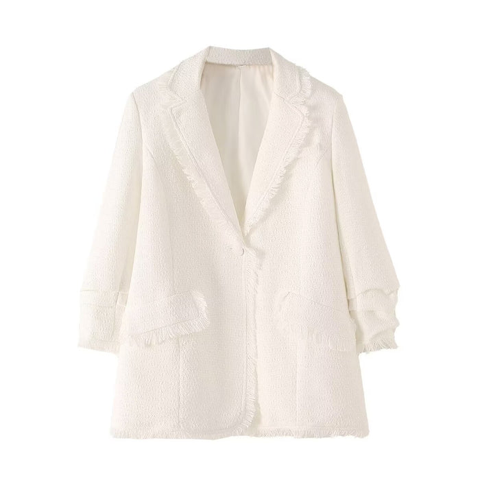 Autumn Women Woolen Napping Loose Blazer Women-Ivory-Fancey Boutique