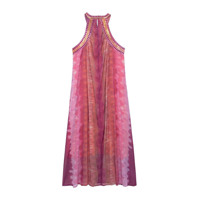 Autumn Women Clothing Beads Decoration Loose Tie Dye Dress-Fancey Boutique