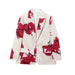 Women Summer Satin Printed Blazer Satin Floral Printed Trousers-White Top-Fancey Boutique