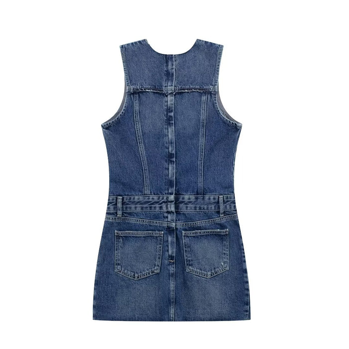 Street Sexy Casual Patchwork Denim Dress Contrast Color Vest Dress-Fancey Boutique