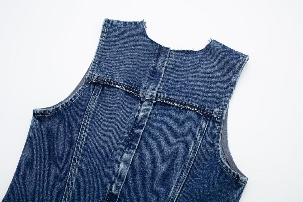 Street Sexy Casual Patchwork Denim Dress Contrast Color Vest Dress-Fancey Boutique