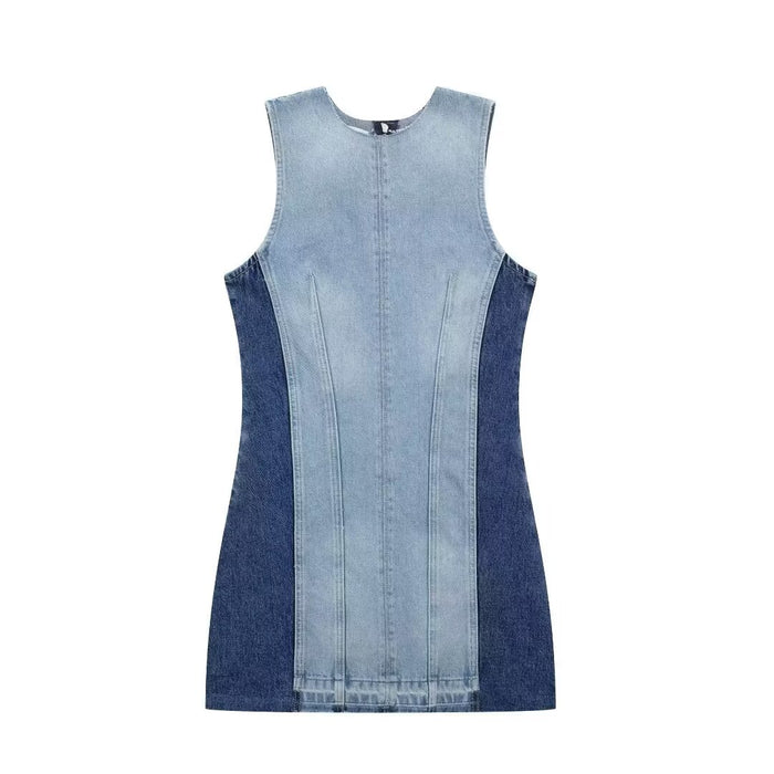 Street Sexy Casual Patchwork Denim Dress Contrast Color Vest Dress-Blue-Fancey Boutique