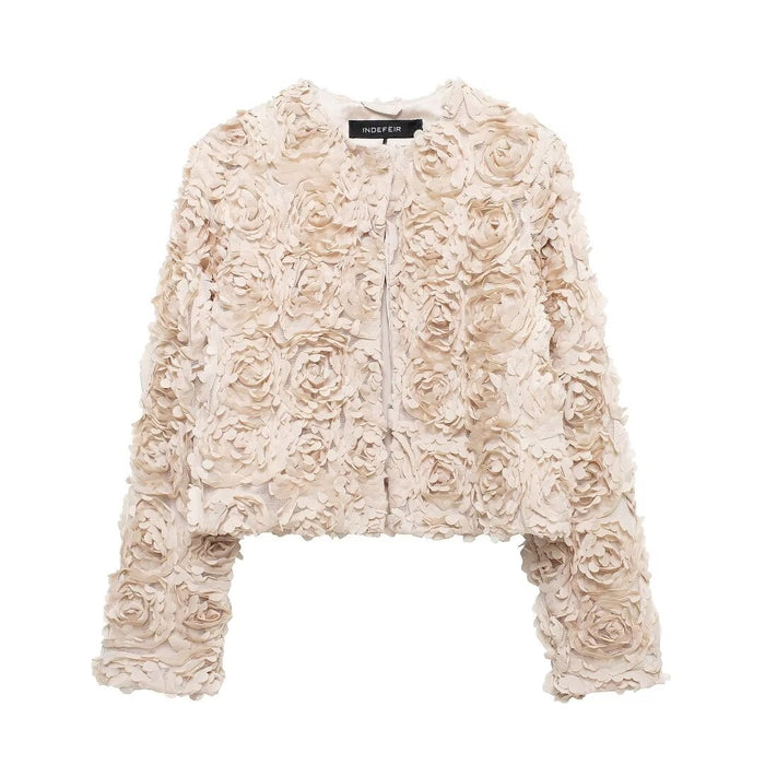 Autumn Winter Women Clothing Short Personalized Texture Floral Jacket Coat-Fancey Boutique