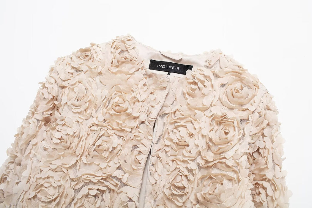 Autumn Winter Women Clothing Short Personalized Texture Floral Jacket Coat-Fancey Boutique