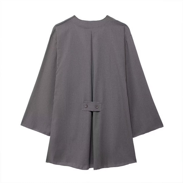 Women Linen Kimono Cross Coat Fluid Pants-Gray-Fancey Boutique