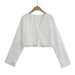 Women Solid Color Vertical Long Sleeve Loose Short Shirt-White-Fancey Boutique