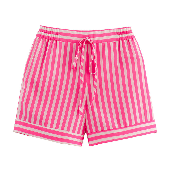 Summer Women Striped Pocket Shirt Shorts Suit-Multicolor Shorts-Fancey Boutique