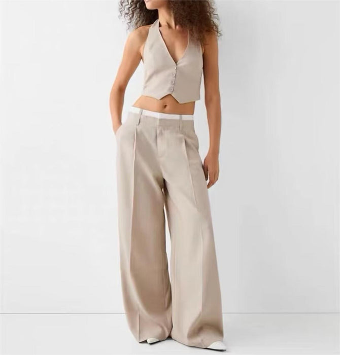 Summer Backless Hanging Collar Vest Casual Wide Leg Trousers Suit-Fancey Boutique