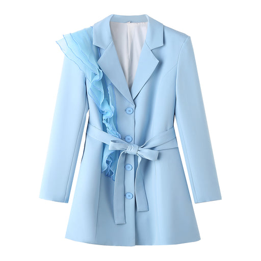 Blue Short Blazer for Women Spring Autumn Casual Long Sleeve Blazer-Fancey Boutique