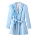 Blue Short Blazer for Women Spring Autumn Casual Long Sleeve Blazer-Fancey Boutique