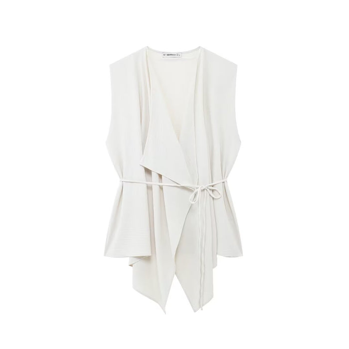 Summer Women Street Vest With Belt Vertical Vest-White-Fancey Boutique