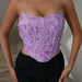 Sweet Spicy Mesh Purple Three Dimensional Cut Floral Rhombus Boning Corset Corset Summer Lace up Outer Wear Tube Top-Fancey Boutique