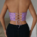 Sweet Spicy Mesh Purple Three Dimensional Cut Floral Rhombus Boning Corset Corset Summer Lace up Outer Wear Tube Top-Fancey Boutique