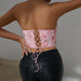 Summer Sweet Three Dimensional Cut Floral Decoration Steel Ring Cross Lace up Boning Corset Sexy Tube Top-Fancey Boutique