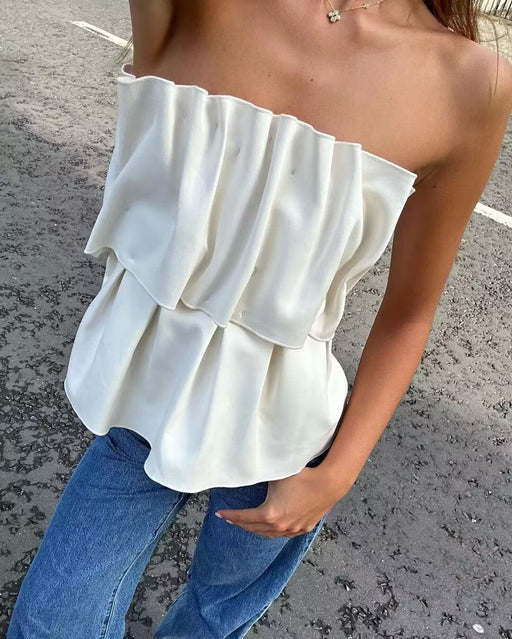 Tube Top Bud Pleated Summer Niche Design Wrap Inner Wear Outer Wear Top-Fancey Boutique