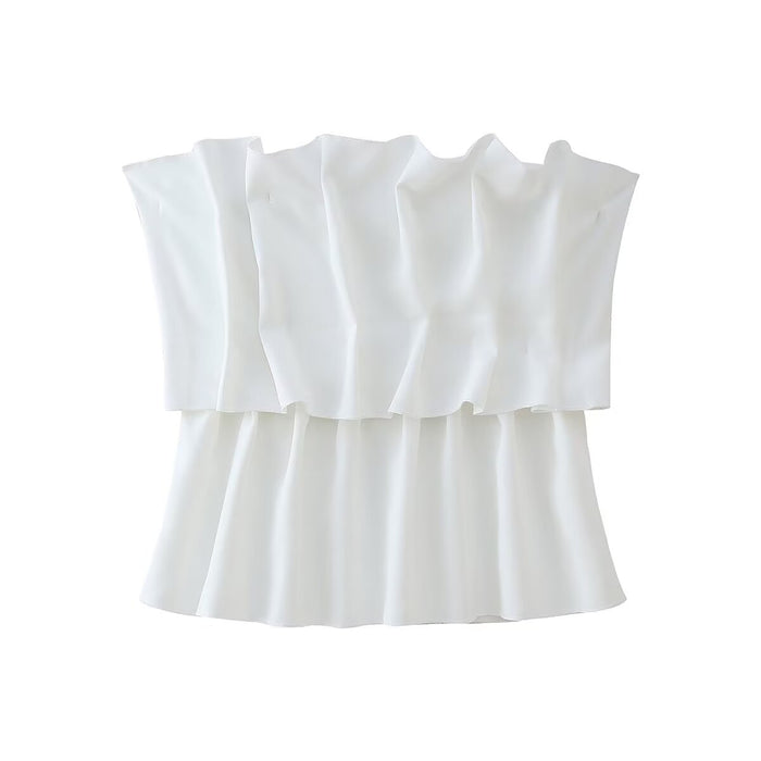 Tube Top Bud Pleated Summer Niche Design Wrap Inner Wear Outer Wear Top-White-Fancey Boutique