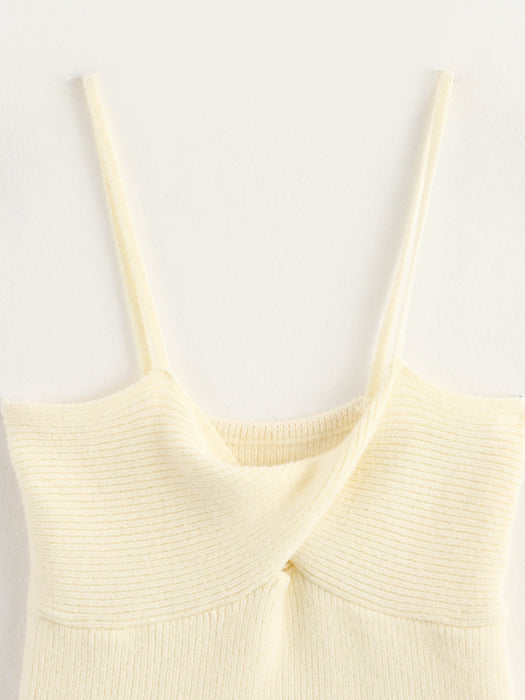 Summer Women Linen Blended Plain Stitch Bow Tie Sling Top-Fancey Boutique