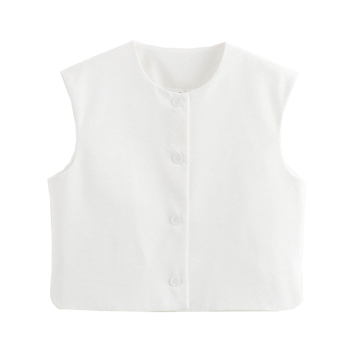 Fall Women Clothing Fashionable All Match Casual Decorated Row Button Vest Top-White-Fancey Boutique