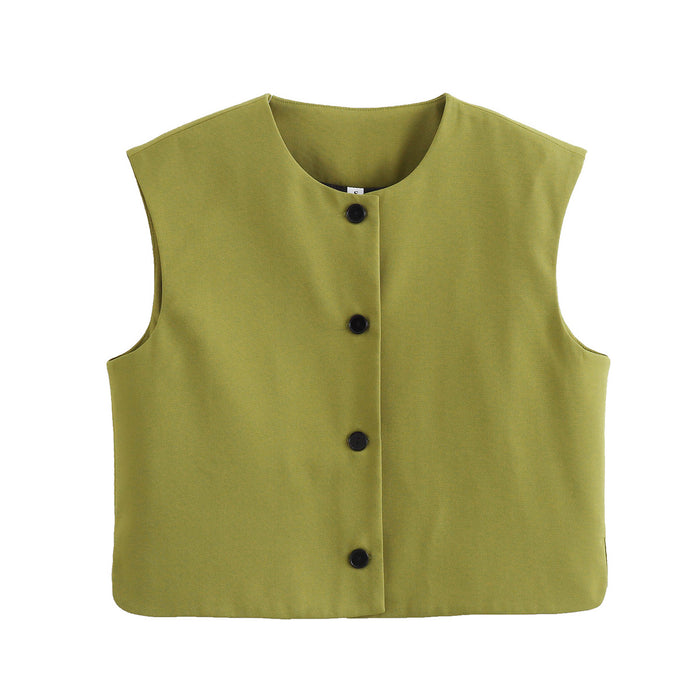 Fall Women Clothing Fashionable All Match Casual Decorated Row Button Vest Top-Army Green-Fancey Boutique