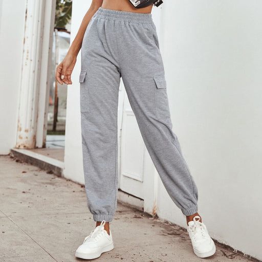 Color-Gray-Women Clothing Sports High Waist Casual Yoga Trousers-Fancey Boutique