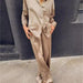 Summer Women Silk Satin Textured Shirt Straight Leg Pants Suit-Fancey Boutique