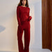 Autumn Winter Soft Modal Women Casual Top Wide Leg Pants Christmas Red Two Piece Set-Fancey Boutique