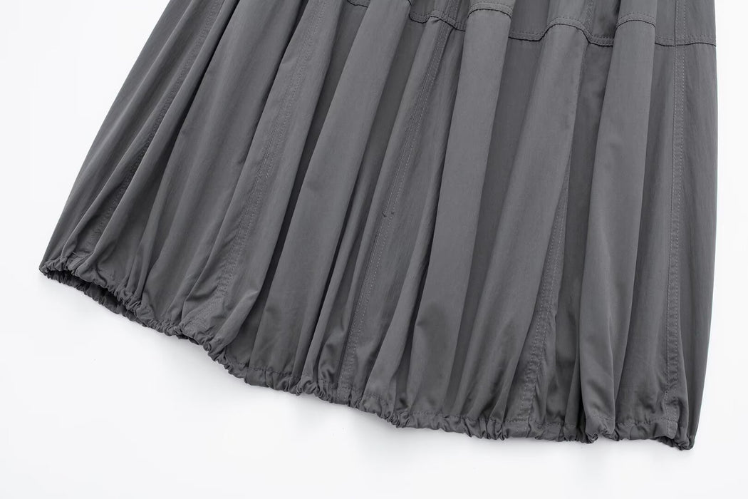 Women Solid Color High Waist Casual Pleated Nylon Skirt-Fancey Boutique