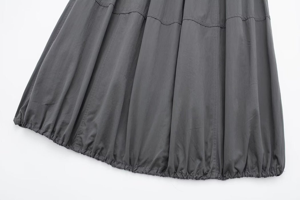 Women Solid Color High Waist Casual Pleated Nylon Skirt-Fancey Boutique