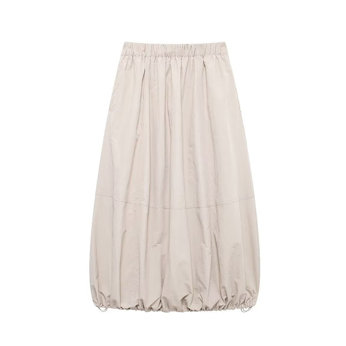 Women Solid Color High Waist Casual Pleated Nylon Skirt-Khaki-Fancey Boutique