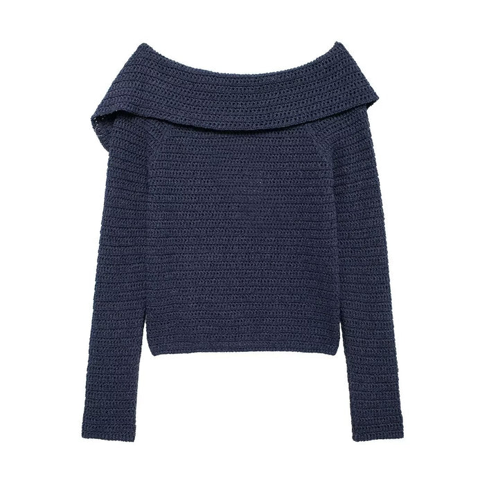 Women Clothing Autumn Irregular Asymmetric Collar Side Button Design Sweater-Fancey Boutique