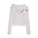 Women Clothing Autumn Irregular Asymmetric Collar Side Button Design Sweater-Fancey Boutique