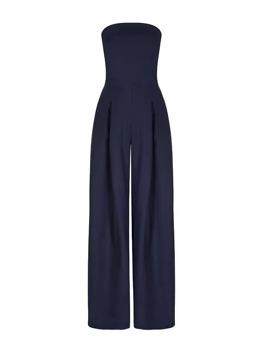 Women Casual Backless Slim Fit Smocking Jumpsuit-Navy Blue-Fancey Boutique