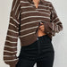 Winter Loose All Matching Striped Collared Knitted Pullover Sweater Casual Sweater Outerwear Top-Brown-Fancey Boutique