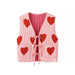 Fall Women Clothing V Neck Heart Printing Cardigan Lace Up Thin Cotton Vest Vest-Fancey Boutique